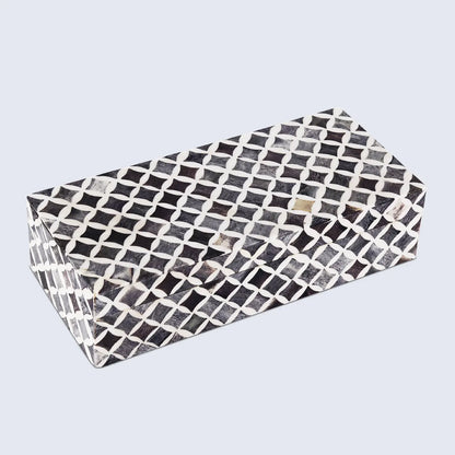 Decorative Boxes Star Pattern Bone & Resin Inlay Collection in 7 Sizes, Slate & White