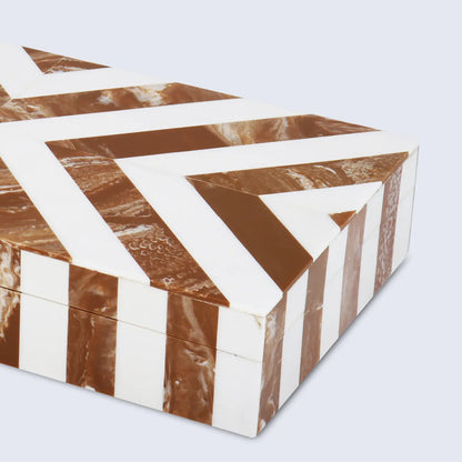 Decorative Boxes Chevron Pattern Bone Inlay Collection in 6 Sizes, Brown & White