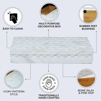Ivory Braid Pattern Bone Inlay Decorative Storage Box 7 Sizes
