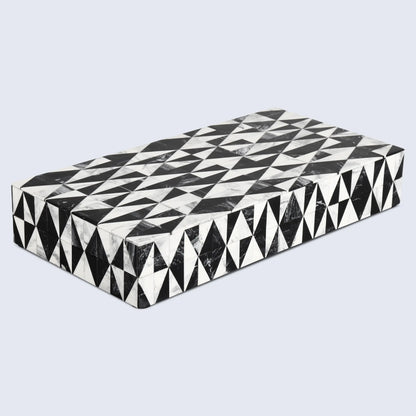 Decorative Boxes Medley Harlequin Pattern Resin Inlay Collection in 7 Sizes, Black & White