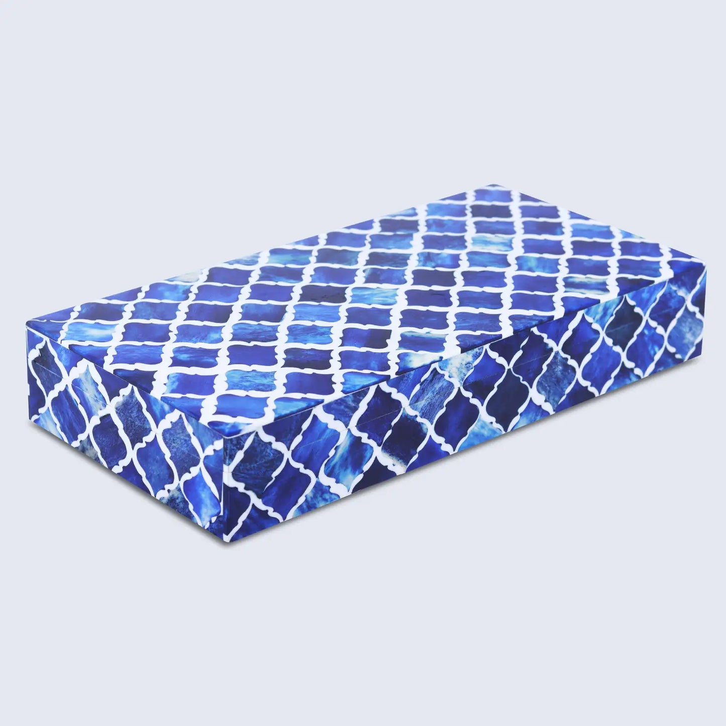 Decorative Boxes Moroccan Pattern Bone & Resin Inlay Collection in 7 Sizes, Blue & White