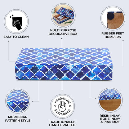 Decorative Boxes Moroccan Pattern Bone & Resin Inlay Collection in 7 Sizes, Blue & White