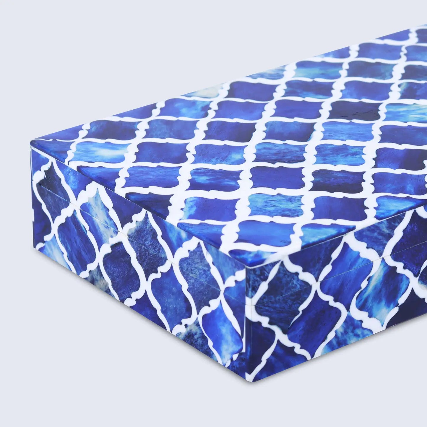 Decorative Boxes Moroccan Pattern Bone & Resin Inlay Collection in 7 Sizes, Blue & White