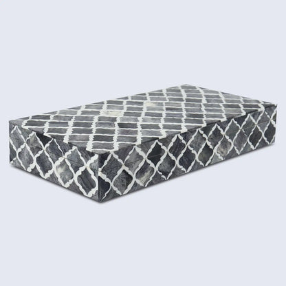 Decorative Boxes Moroccan Pattern Bone & Resin Inlay Collection in 7 Sizes, Grey & White