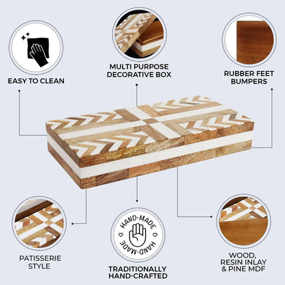 Decorative Boxes Patisserie Adorn Pattern Wood & Resin Inlay in 7 Sizes