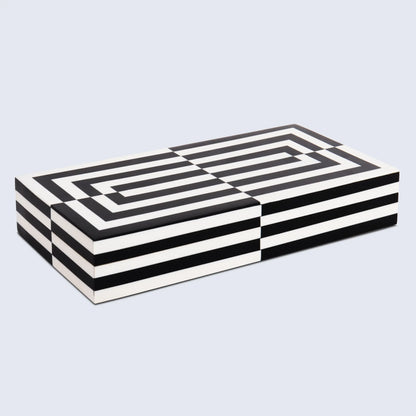 Decorative Boxes Puzzle Slide Pattern Resin Inlay Collection in 7 Sizes, Black & White