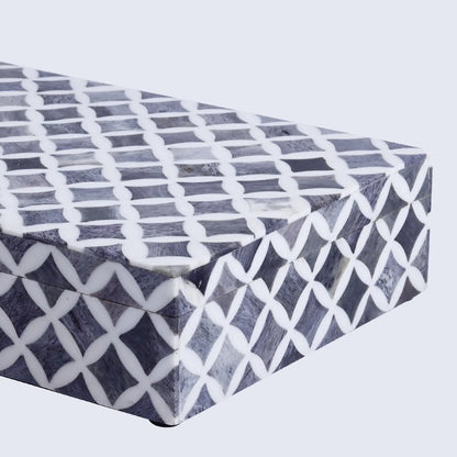 Decorative Boxes Star Pattern Bone & Resin Inlay Collection in 7 Sizes, Slate & White