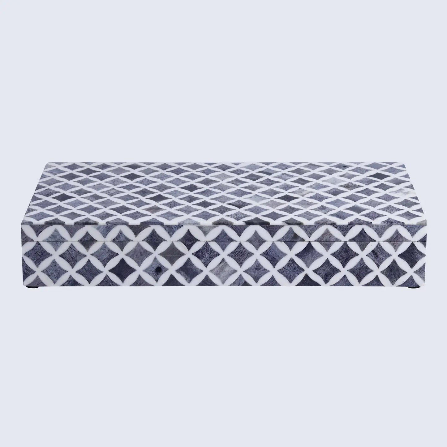 Decorative Boxes Star Pattern Bone & Resin Inlay Collection in 7 Sizes, Slate & White