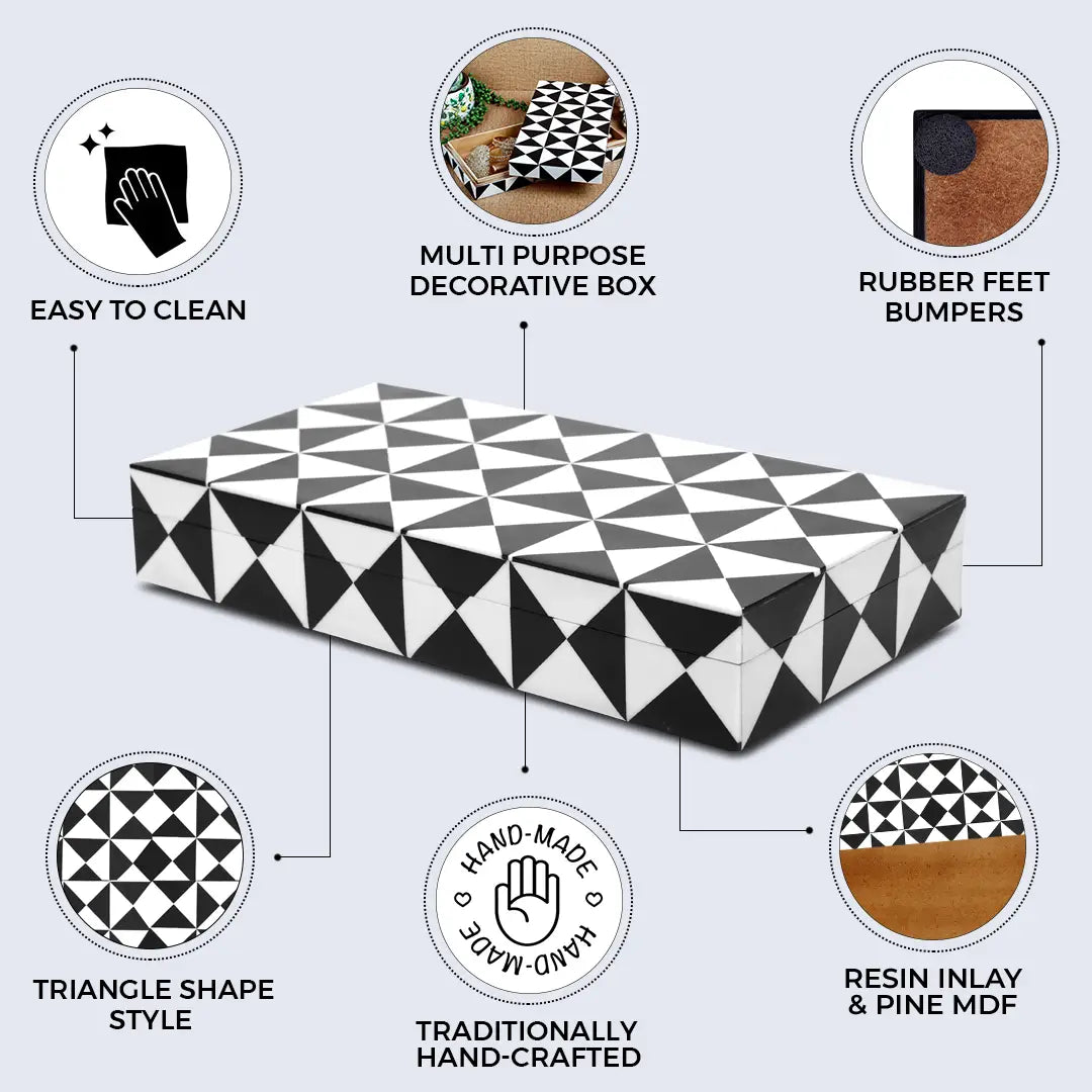 Decorative Boxes Triangle Pattern Resin Inlay Collection in 7 Sizes, Black & White