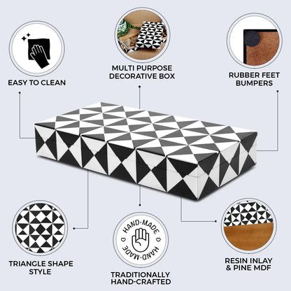Decorative Boxes Triangle Pattern Resin Inlay Collection in 7 Sizes, Black & White