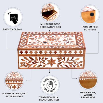 Decorative Boxes Alhambra Bouquet Pattern Wood & Resin Inlay Collection in 12 x 8 x 4 inch