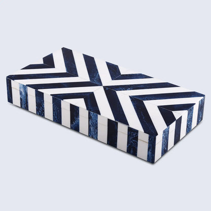 Decorative Boxes Chevron Pattern Resin Inlay Collection in 6 Sizes, Blue & White