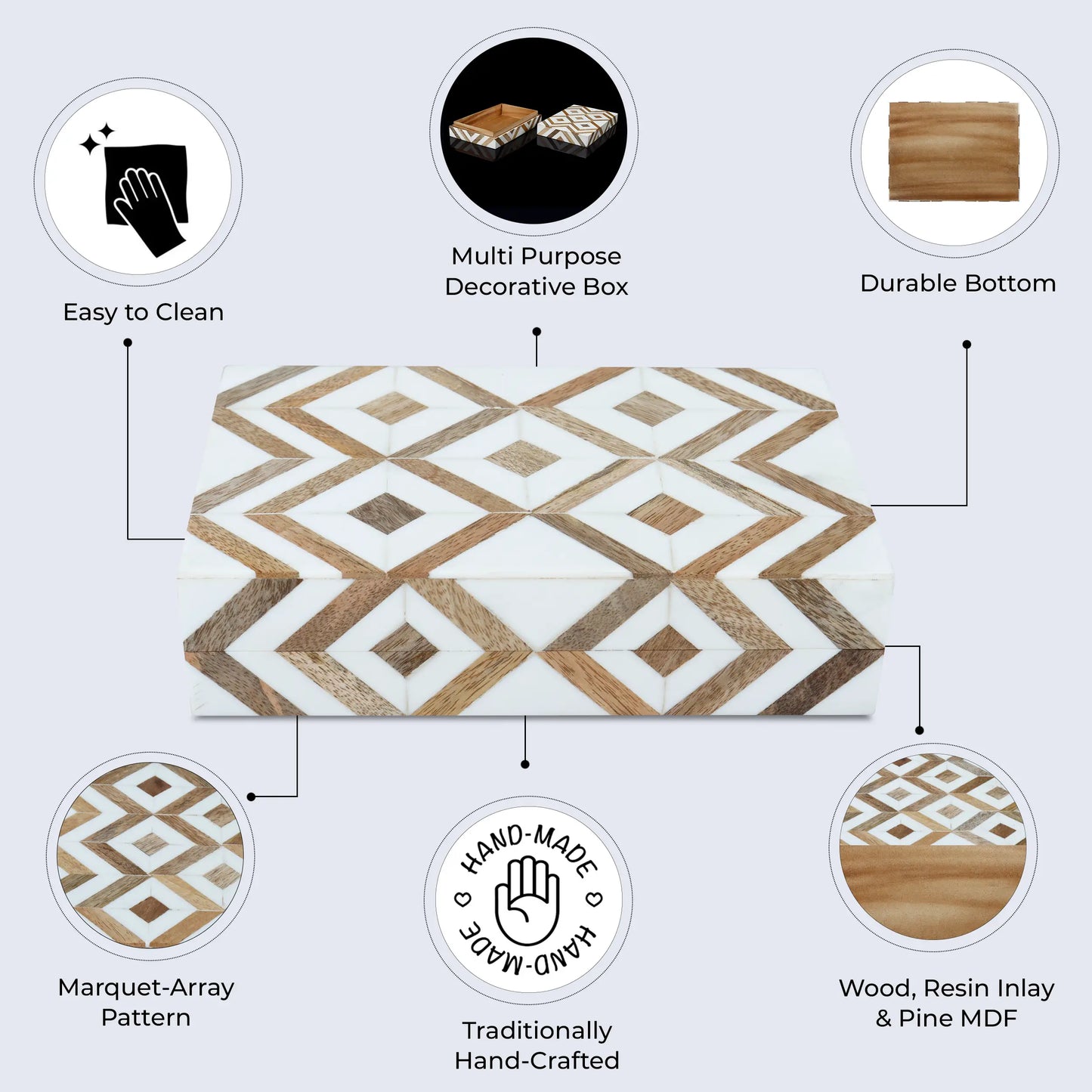 Marquet Array Resin & Wood Inlay Decorative Storage Box