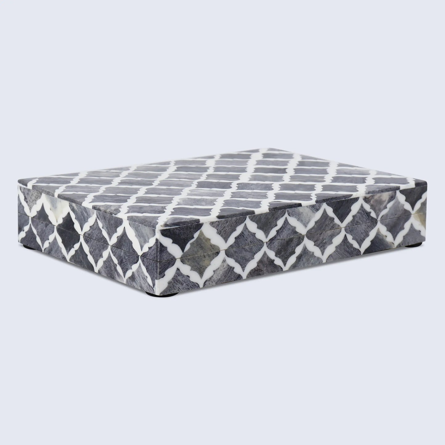 Decorative Boxes Moroccan Pattern Bone & Resin Inlay Collection in 7 Sizes, Grey & White