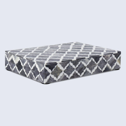 Decorative Boxes Moroccan Pattern Bone & Resin Inlay Collection in 7 Sizes, Grey & White