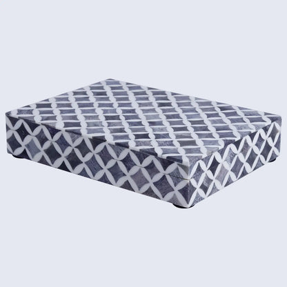Decorative Boxes Star Pattern Bone & Resin Inlay Collection in 7 Sizes, Slate & White