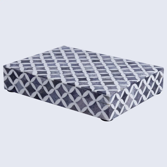 Decorative Boxes Star Pattern Bone & Resin Inlay Collection in 7 Sizes, Slate & White