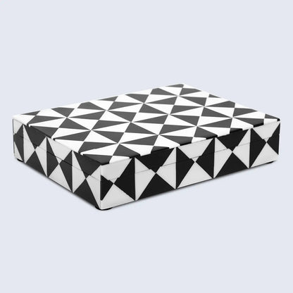 Decorative Boxes Triangle Pattern Resin Inlay Collection in 7 Sizes, Black & White