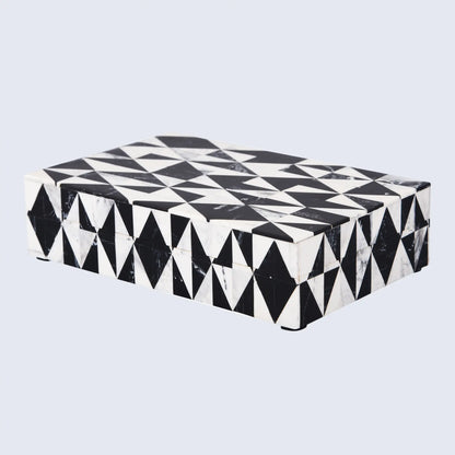 Decorative Boxes Medley Harlequin Pattern Resin Inlay Collection in 7 Sizes, Black & White