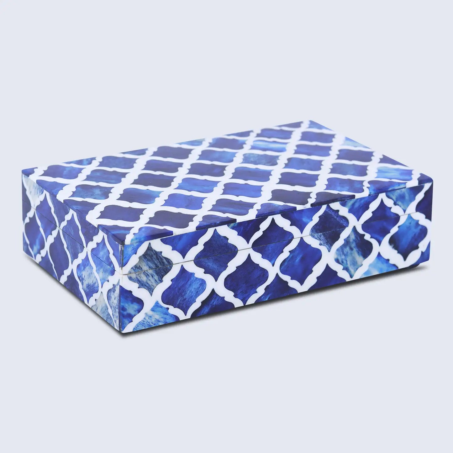 Decorative Boxes Moroccan Pattern Bone & Resin Inlay Collection in 7 Sizes, Blue & White