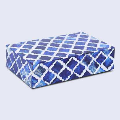 Decorative Boxes Moroccan Pattern Bone & Resin Inlay Collection in 7 Sizes, Blue & White