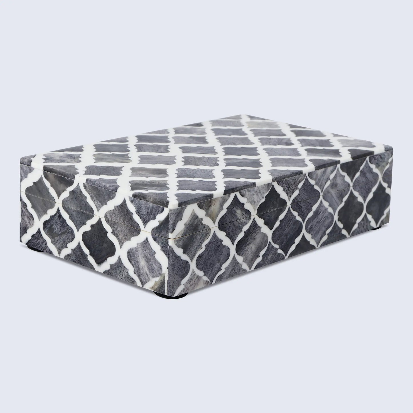 Decorative Boxes Moroccan Pattern Bone & Resin Inlay Collection in 7 Sizes, Grey & White