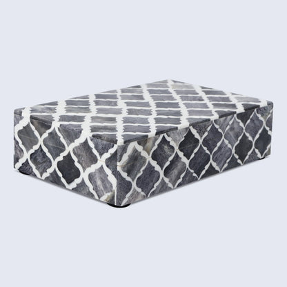 Decorative Boxes Moroccan Pattern Bone & Resin Inlay Collection in 7 Sizes, Grey & White