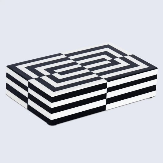 Decorative Boxes Puzzle Slide Pattern Resin Inlay Collection in 7 Sizes, Black & White