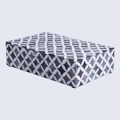 Decorative Boxes Star Pattern Bone & Resin Inlay Collection in 7 Sizes, Slate & White