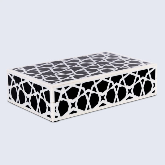 Decorative Boxes Zellij Pattern Resin Inlay Collection in 7 Sizes, Black & White