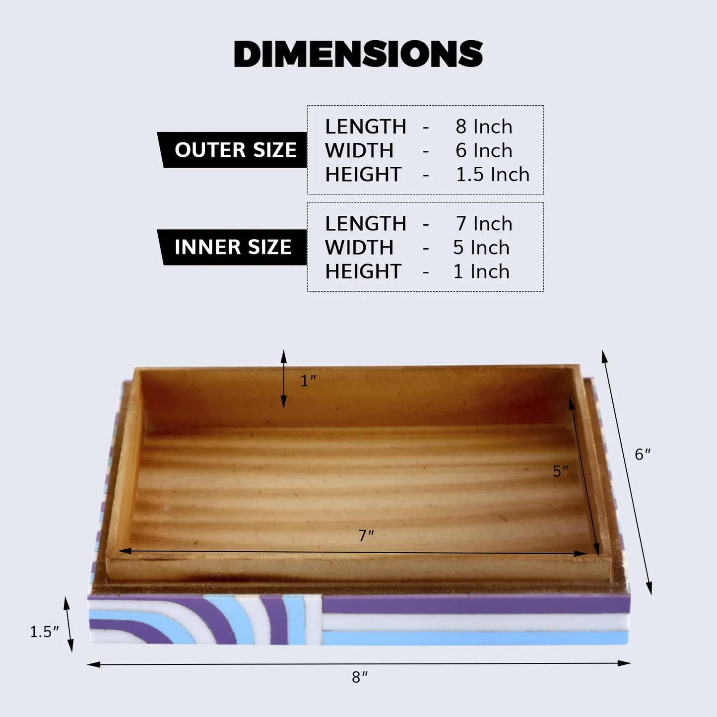 Decorative Box Carnaby Hip Pattern Resin Inlay Collection 8 x 6 x 1.5 inch