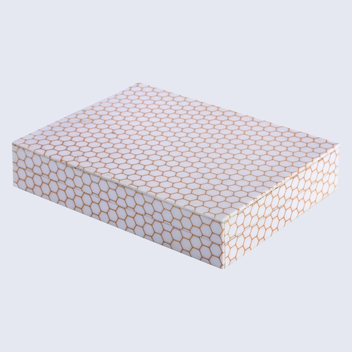 Decorative Box Hive Honey Pattern Resin Inlay Collection 8 x 6 x 1.5 inch