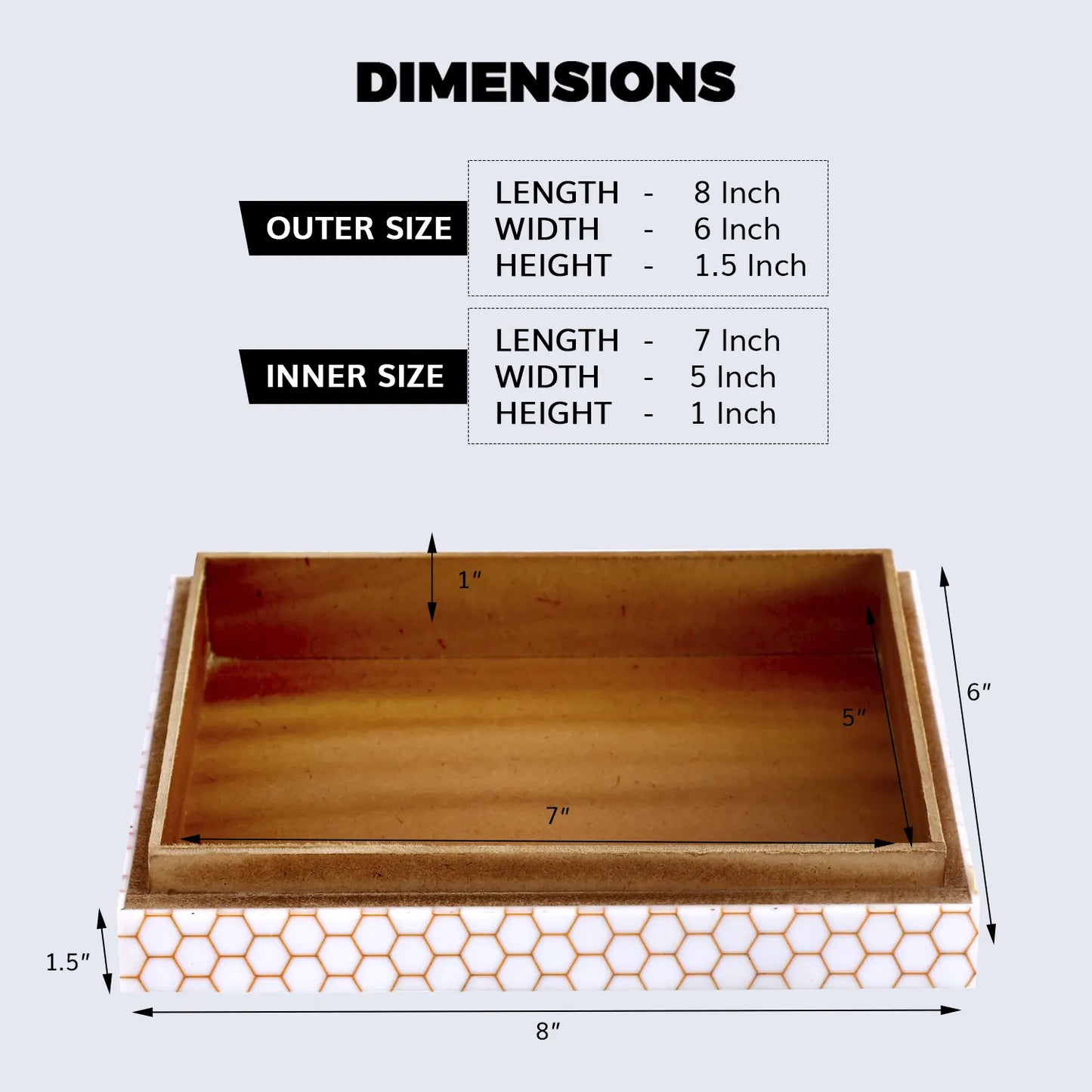 Decorative Box Hive Honey Pattern Resin Inlay Collection 8 x 6 x 1.5 inch