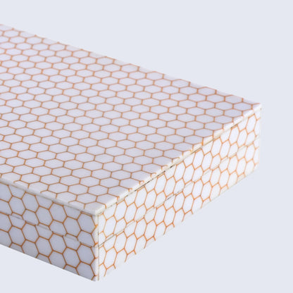 Decorative Box Hive Honey Pattern Resin Inlay Collection 8 x 6 x 1.5 inch