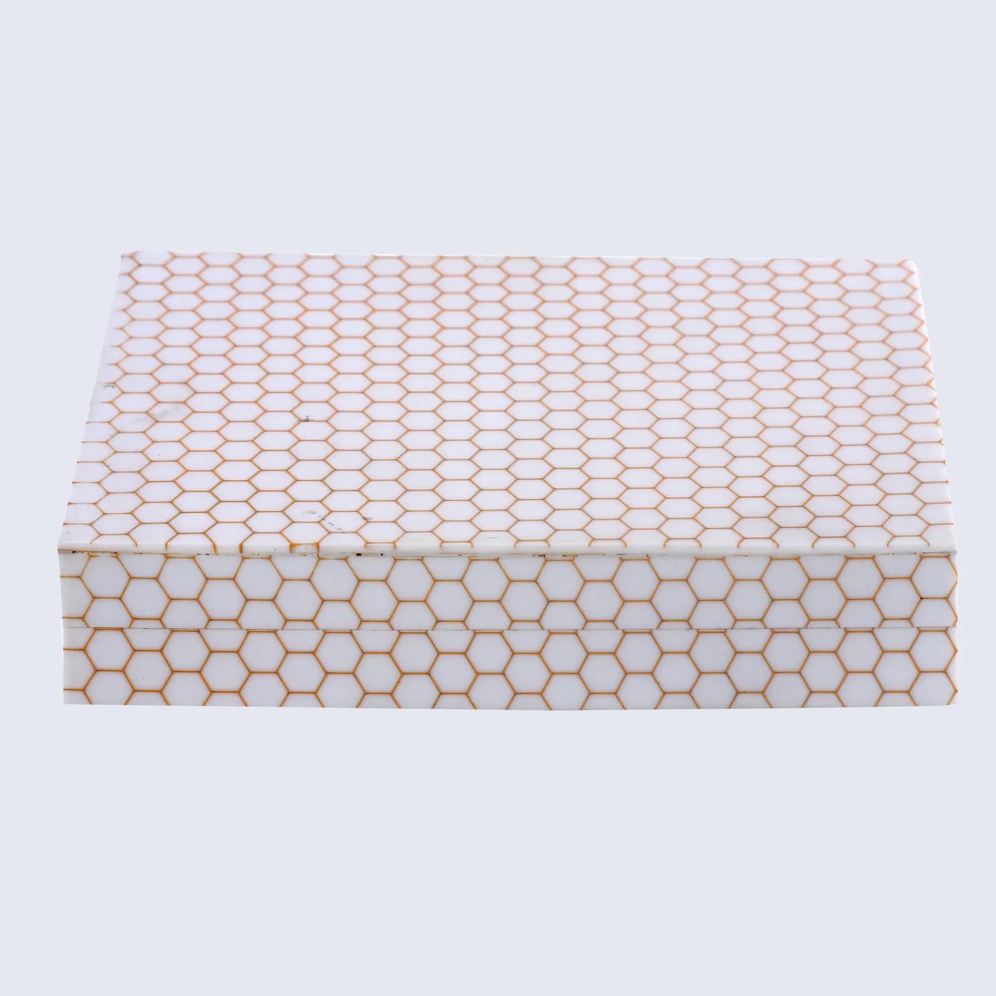 Decorative Box Hive Honey Pattern Resin Inlay Collection 8 x 6 x 1.5 inch