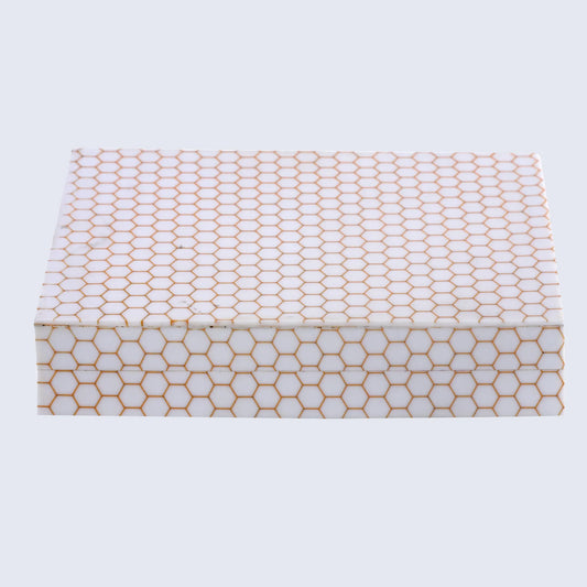 Decorative Box Hive Honey Pattern Resin Inlay Collection 8 x 6 x 1.5 inch