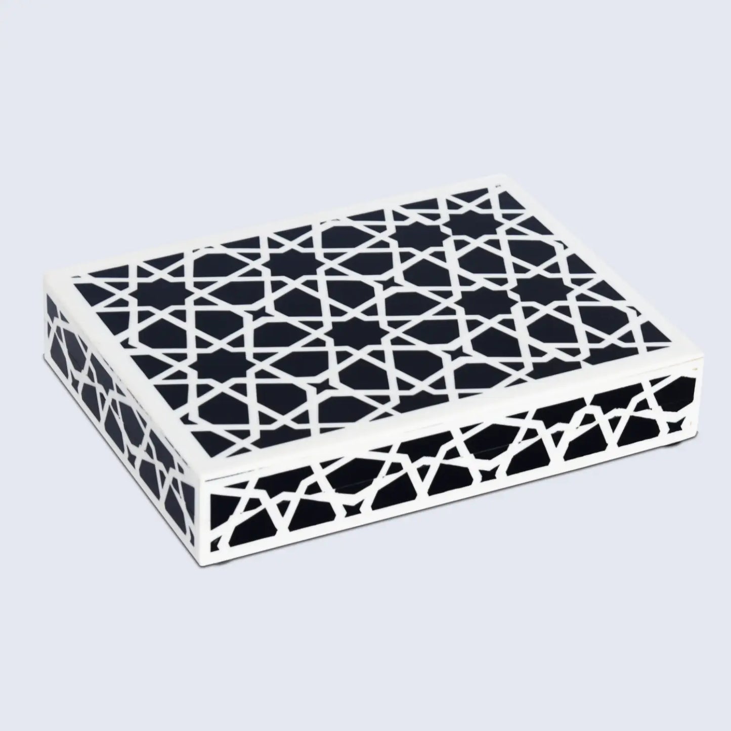 Decorative Boxes Zellij Pattern Resin Inlay Collection in 7 Sizes, Black & White