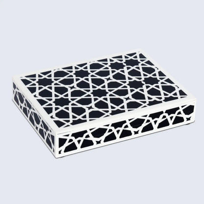 Decorative Boxes Zellij Pattern Resin Inlay Collection in 7 Sizes, Black & White
