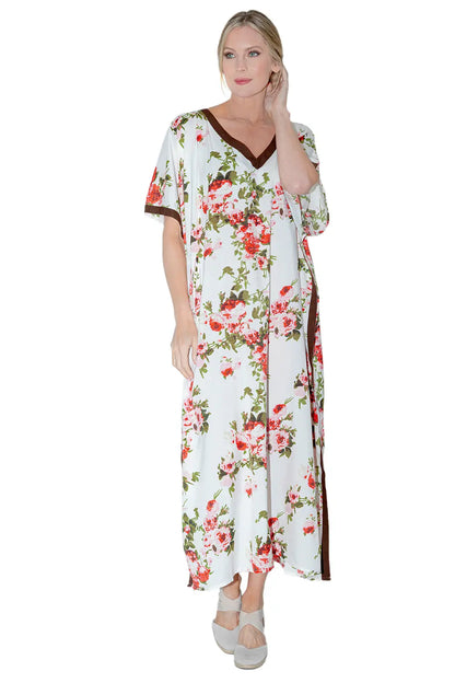 Women Long Kaftans Summer Holiday Caftan Dress Cream S-3XL