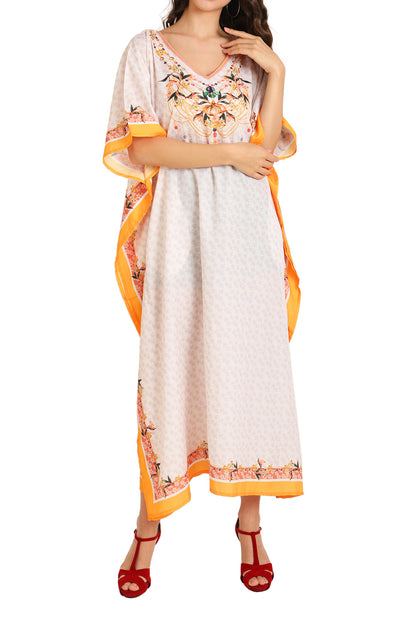 Women Long Kaftans Summer Holiday Caftan Dress Gold S-3XL