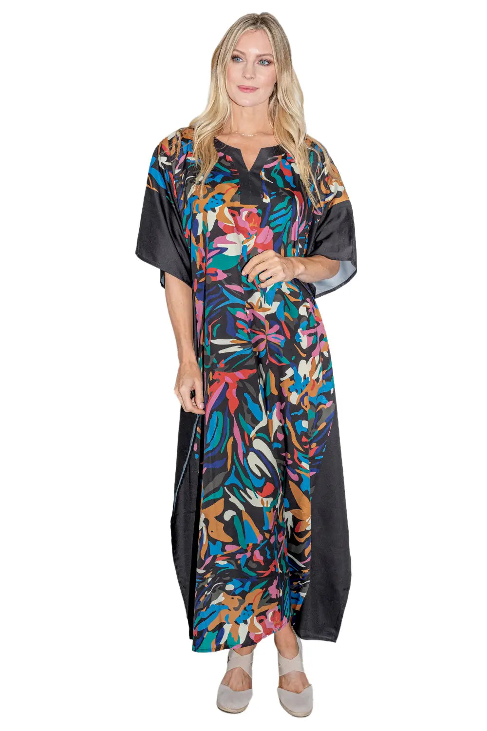 Women Long Kaftans Summer Holiday Caftan Dress Black Camo S-3XL