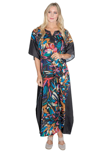 Women Long Kaftans Summer Holiday Caftan Dress Black Camo S-3XL