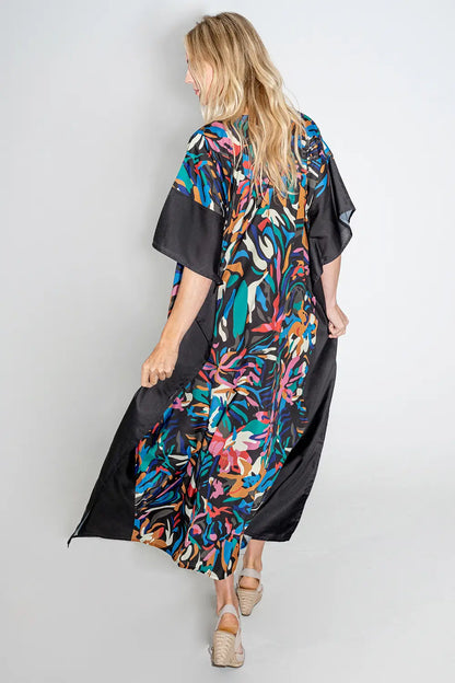 Women Long Kaftans Summer Holiday Caftan Dress Black Camo S-3XL