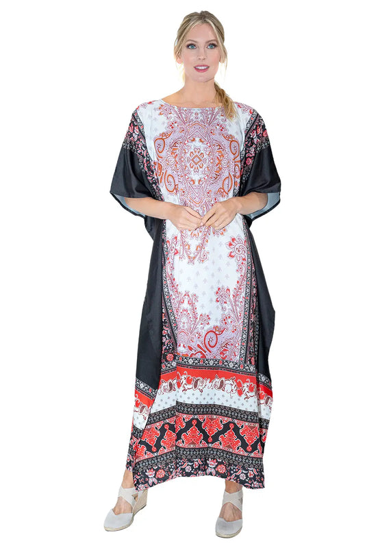 Women Long Kaftans Summer Holiday Caftan Dress Black Jewel S-3XL