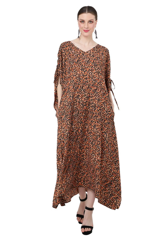 Women Midi Kaftans Summer Holiday Caftan Dress Dusky Orange S-3XL