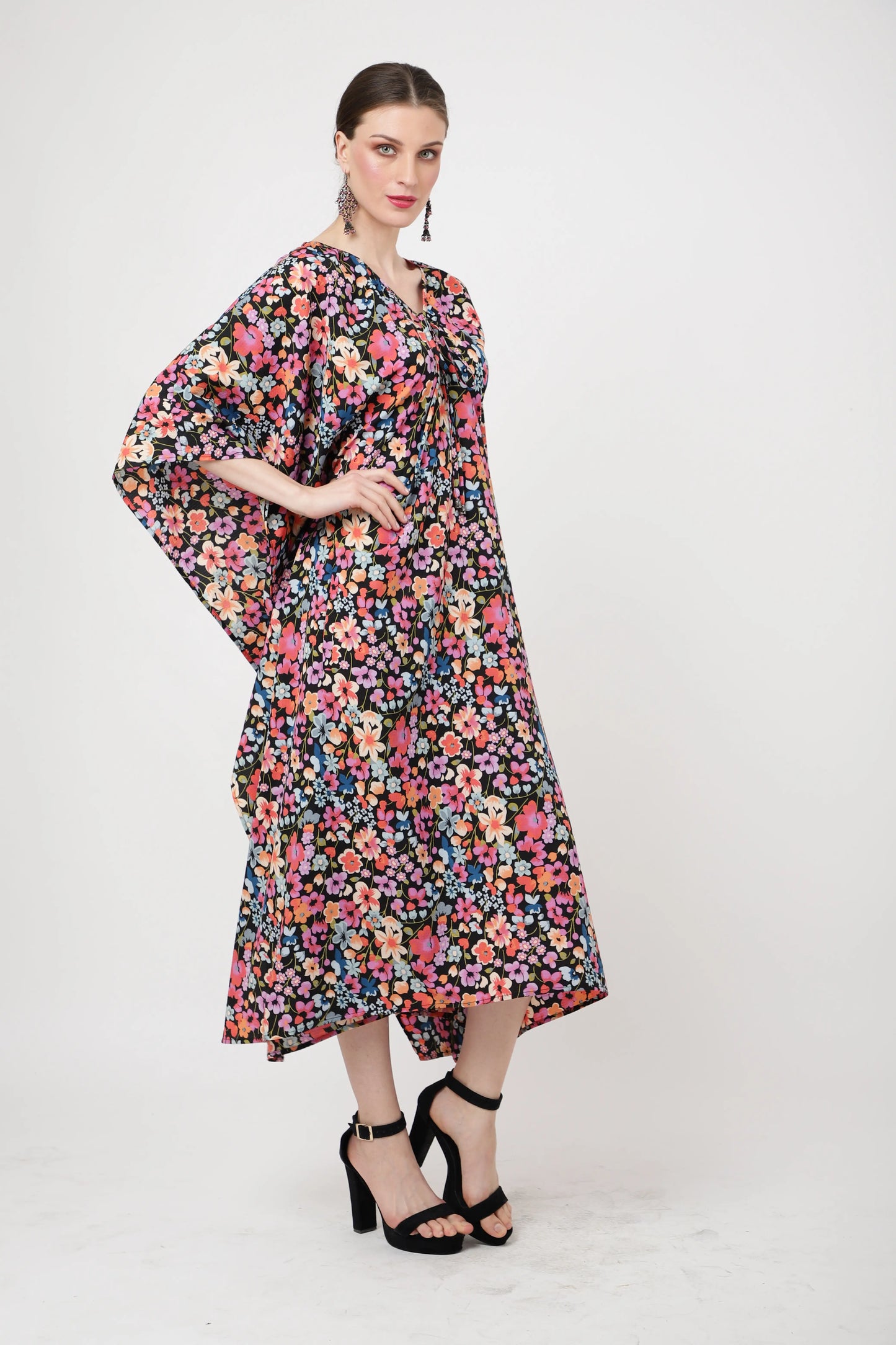 Women Midi Kaftans Summer Holiday Caftan Dress Floral S-3XL
