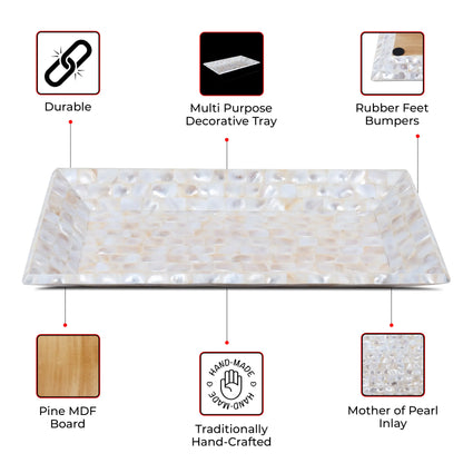 Decorative Trays Mother of Pearl Collection in 12x7 Inch, White