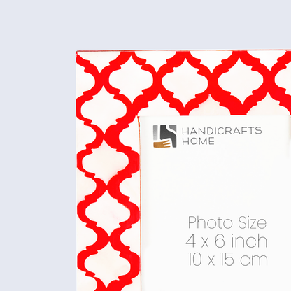 Picture Frames Moroccan Pattern Bone & Resin Inlay Collection in 2 Sizes | 1.5" Border Width | White & Red – Wholesale picture frames