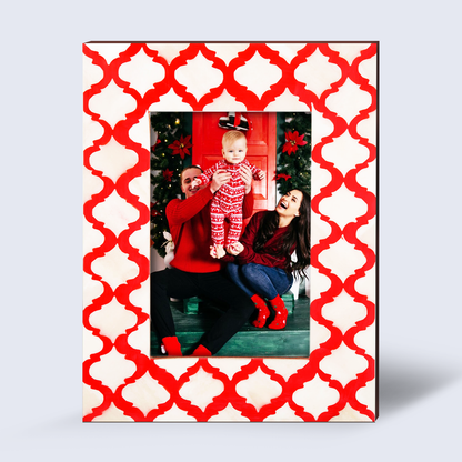 Picture Frames Moroccan Pattern Bone & Resin Inlay Collection in 2 Sizes | 1.5" Border Width | White & Red – Wholesale picture frames