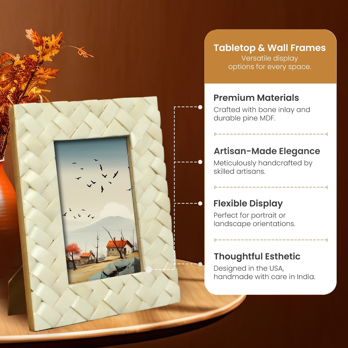 White Bone Inlay Braided Pattern Frame 4x6 & 5x7 – Wholesale picture frames